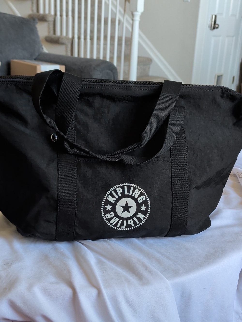 Kipling Black Duffel Tote with Logo